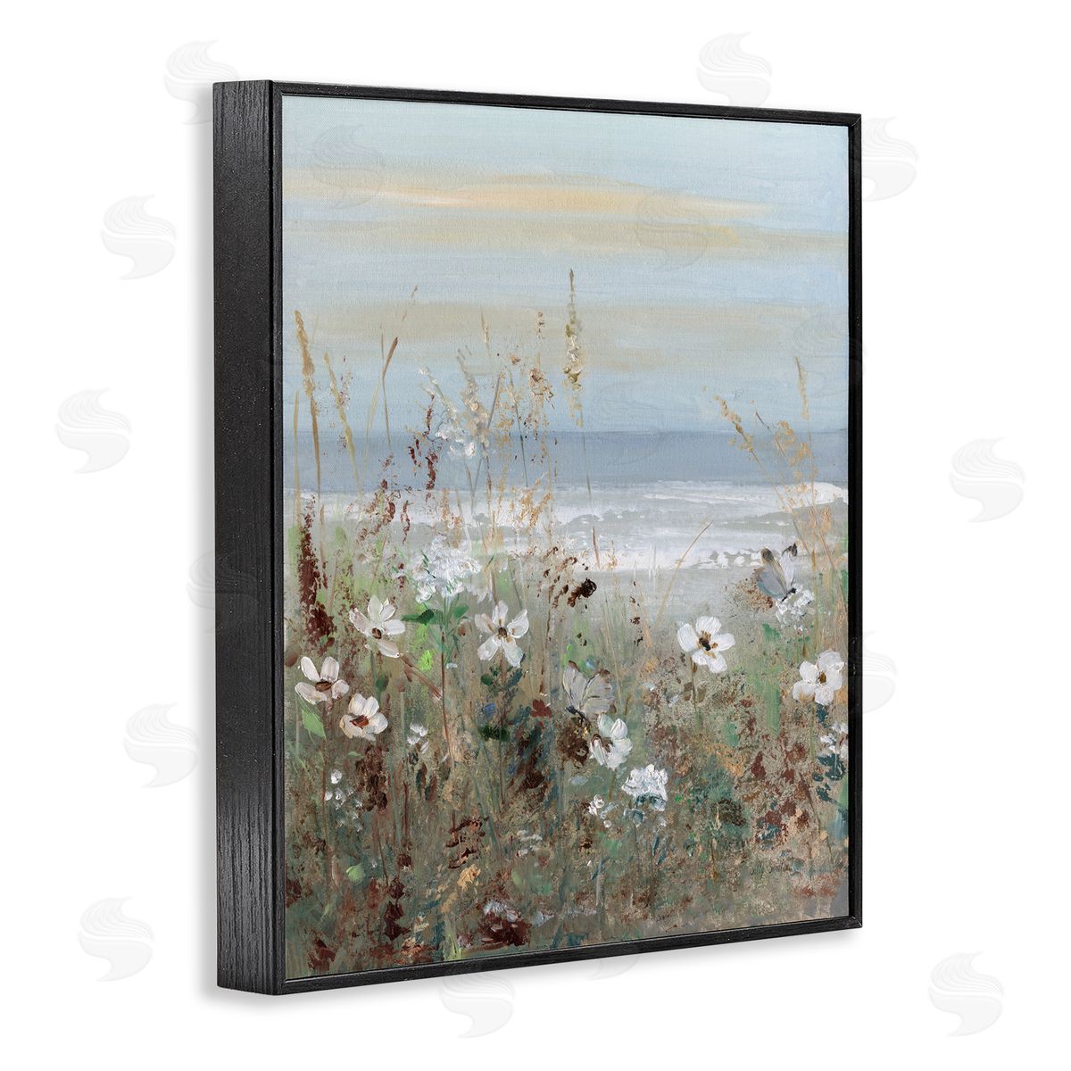 Sally Swatland Wild Flower Coastline Painting Black Framed Giclee Art Print