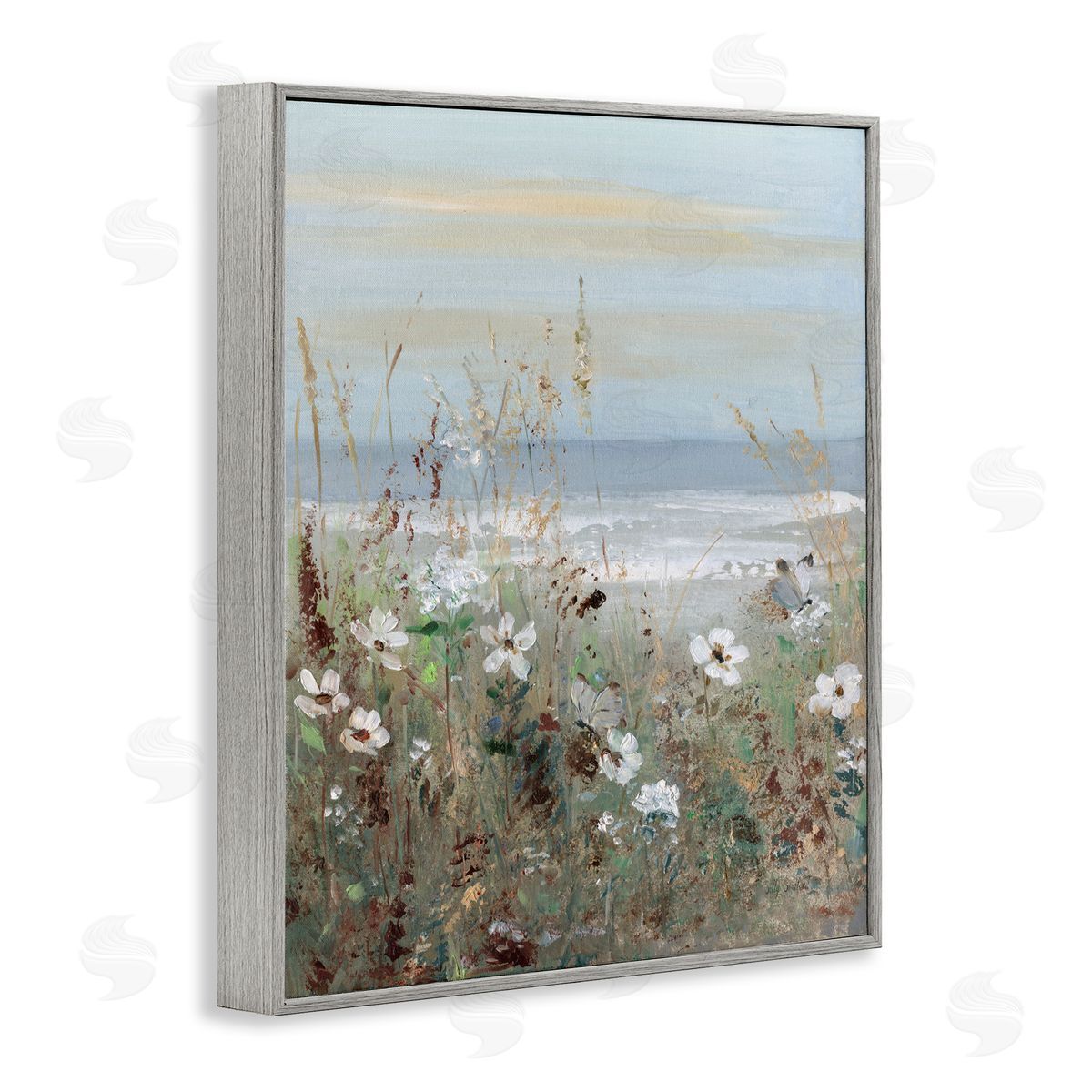 Sally Swatland Wild Flower Coastline Painting Gray Framed Giclee Art Print