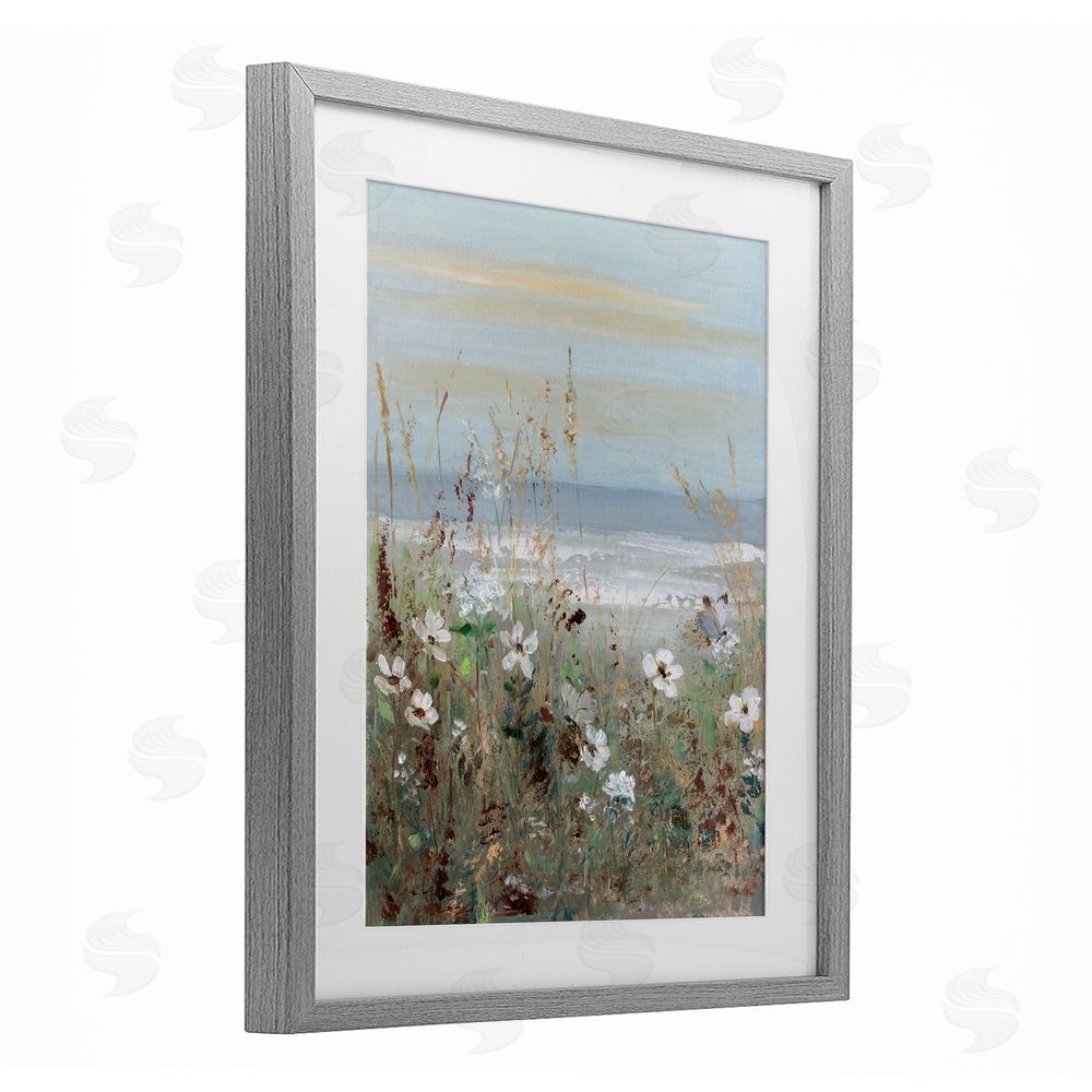 Sally Swatland Wild Flower Coastline Painting Gray Framed Print Under Glass Art