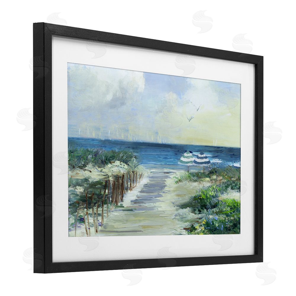 Sally Swatland Two Beach Umbrellas Coastline Black Framed Print Under Glass Art