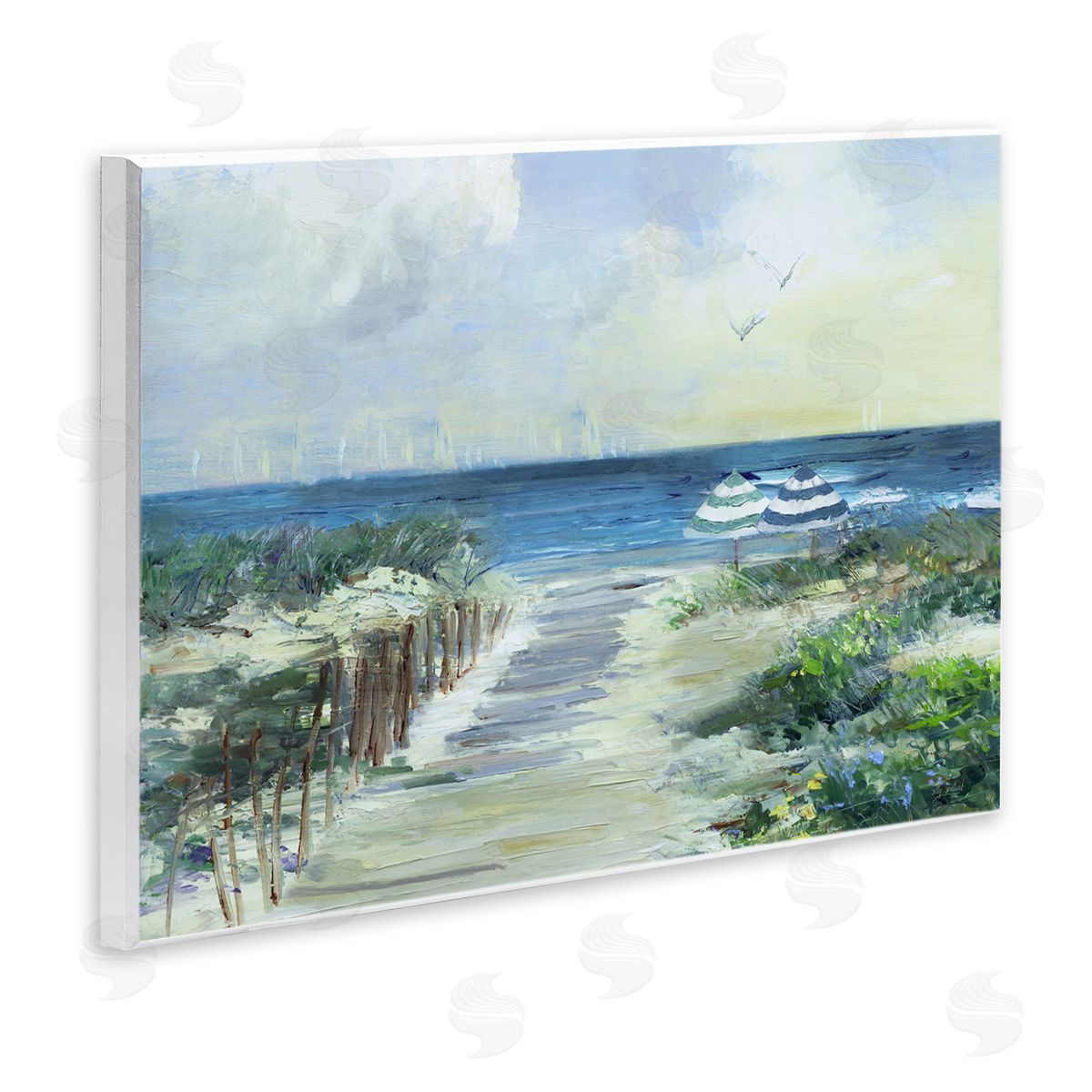Sally Swatland Two Beach Umbrellas Coastline Wall Plaque Art Print