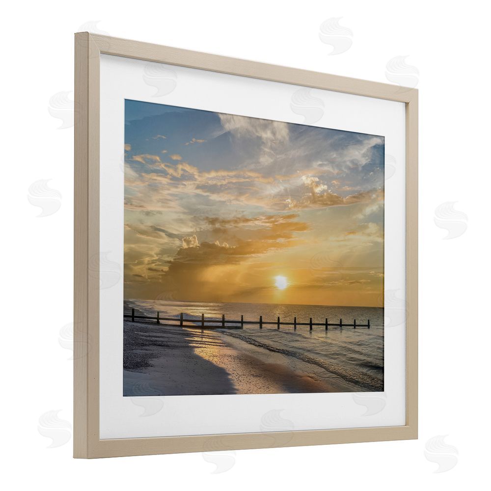 Mike Calascibetta Sunset Pier Photograph Birch Framed Print Under Glass Art