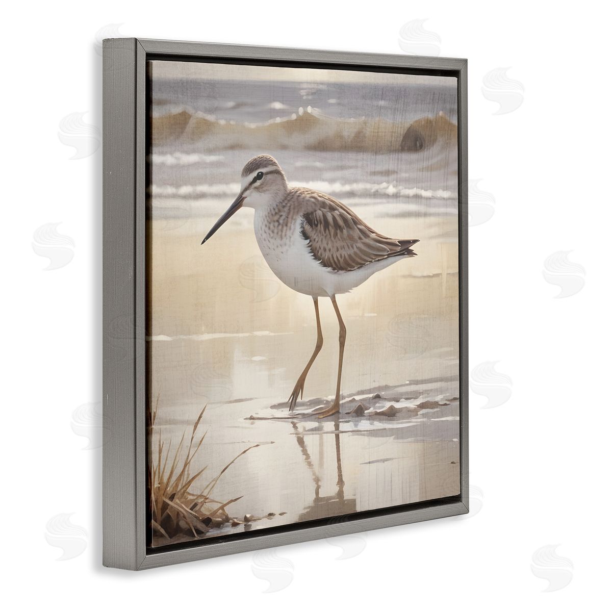 Susan Arnot Wading Beach Sandpiper Gray Floating Frame Canvas Art Print