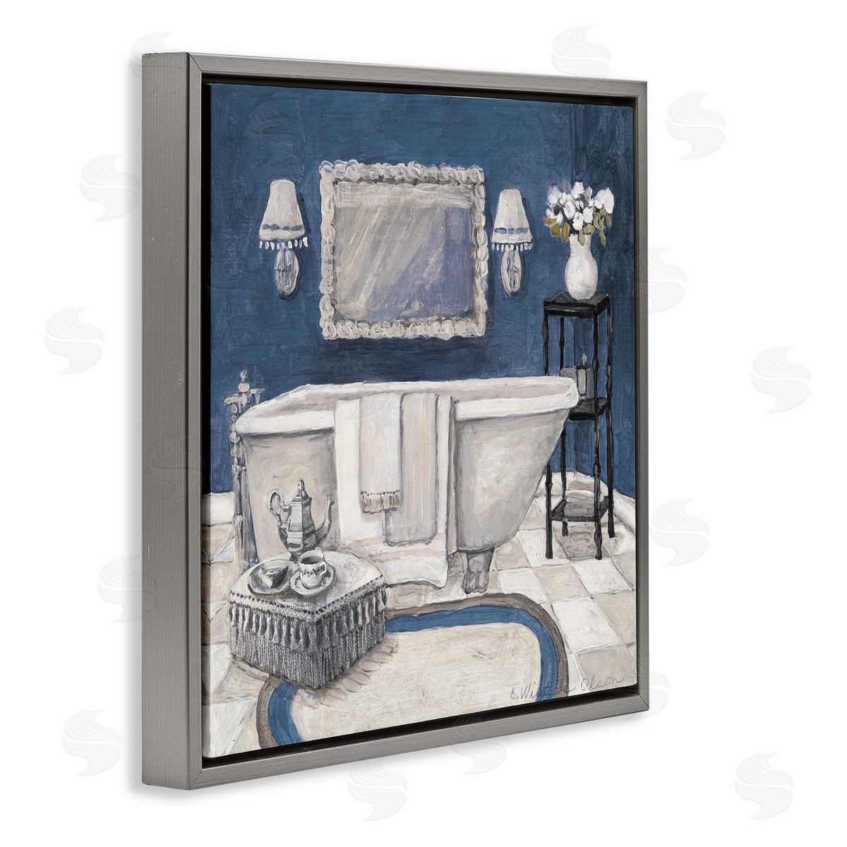 Charlene Olson Peaceful Blue Bath Gray Floating Frame Canvas Art Print