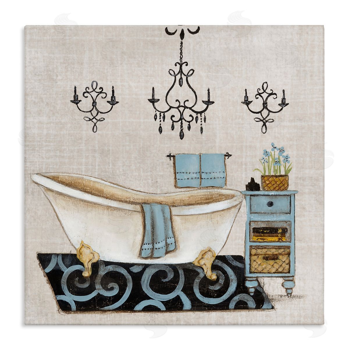 Janet Tava Blue Relaxation Bathtub Canvas Wall Art Print