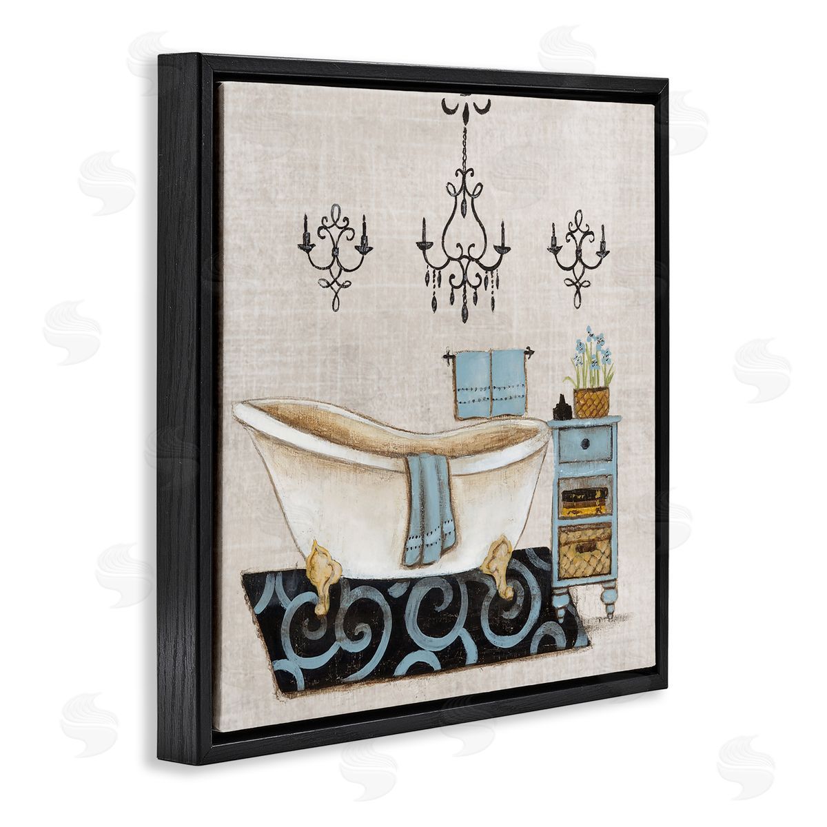 Janet Tava Blue Relaxation Bathtub Black Floating Frame Canvas Wall Art Print