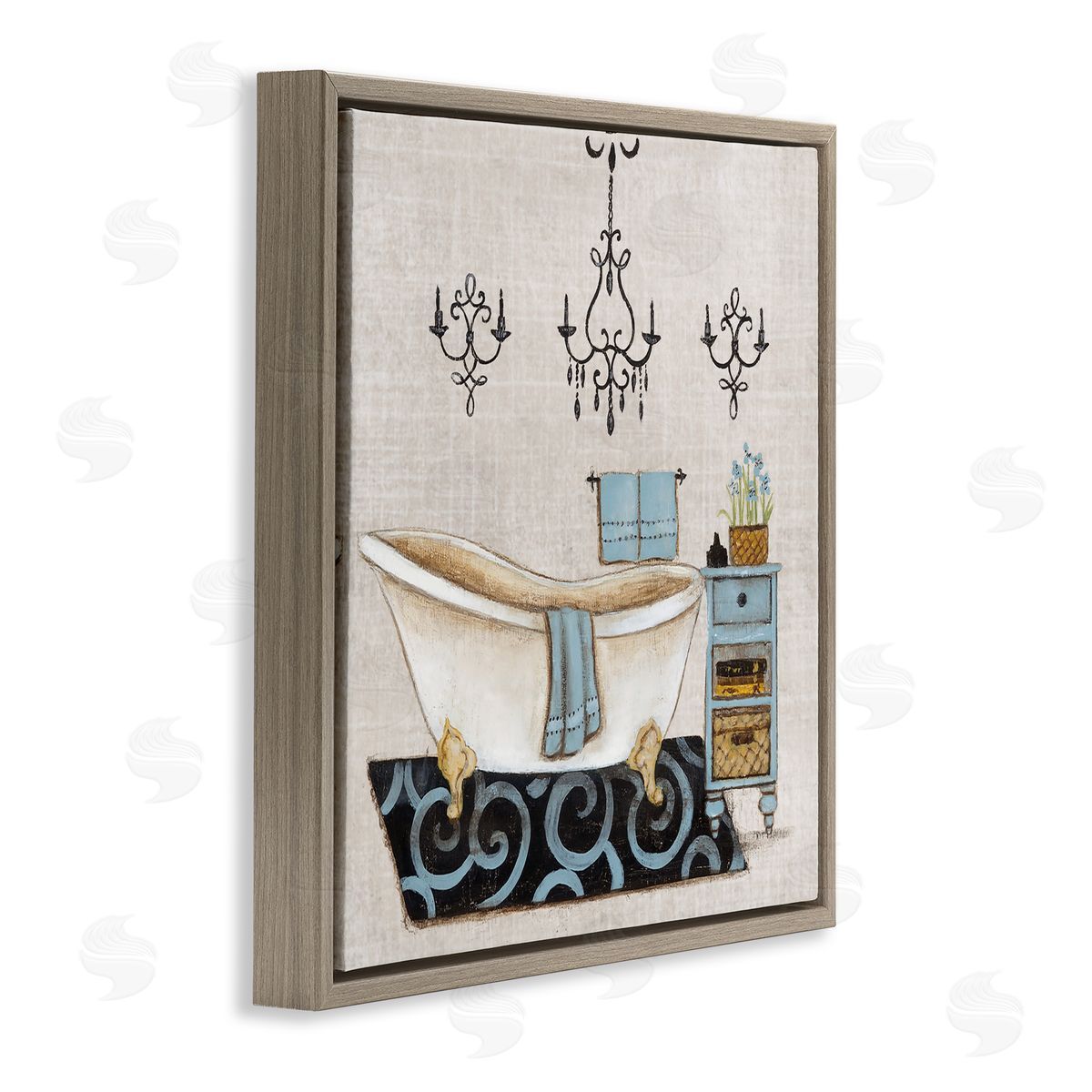 Janet Tava Blue Relaxation Bathtub Brown Floating Frame Canvas Art Print