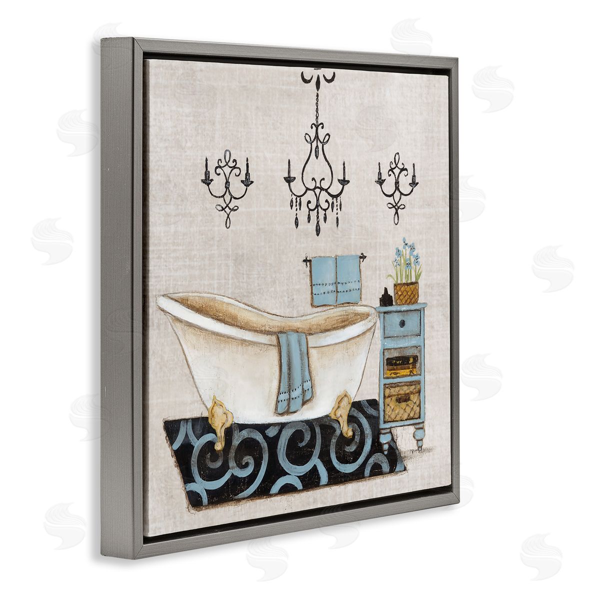 Janet Tava Blue Relaxation Bathtub Gray Floating Frame Canvas Art Print