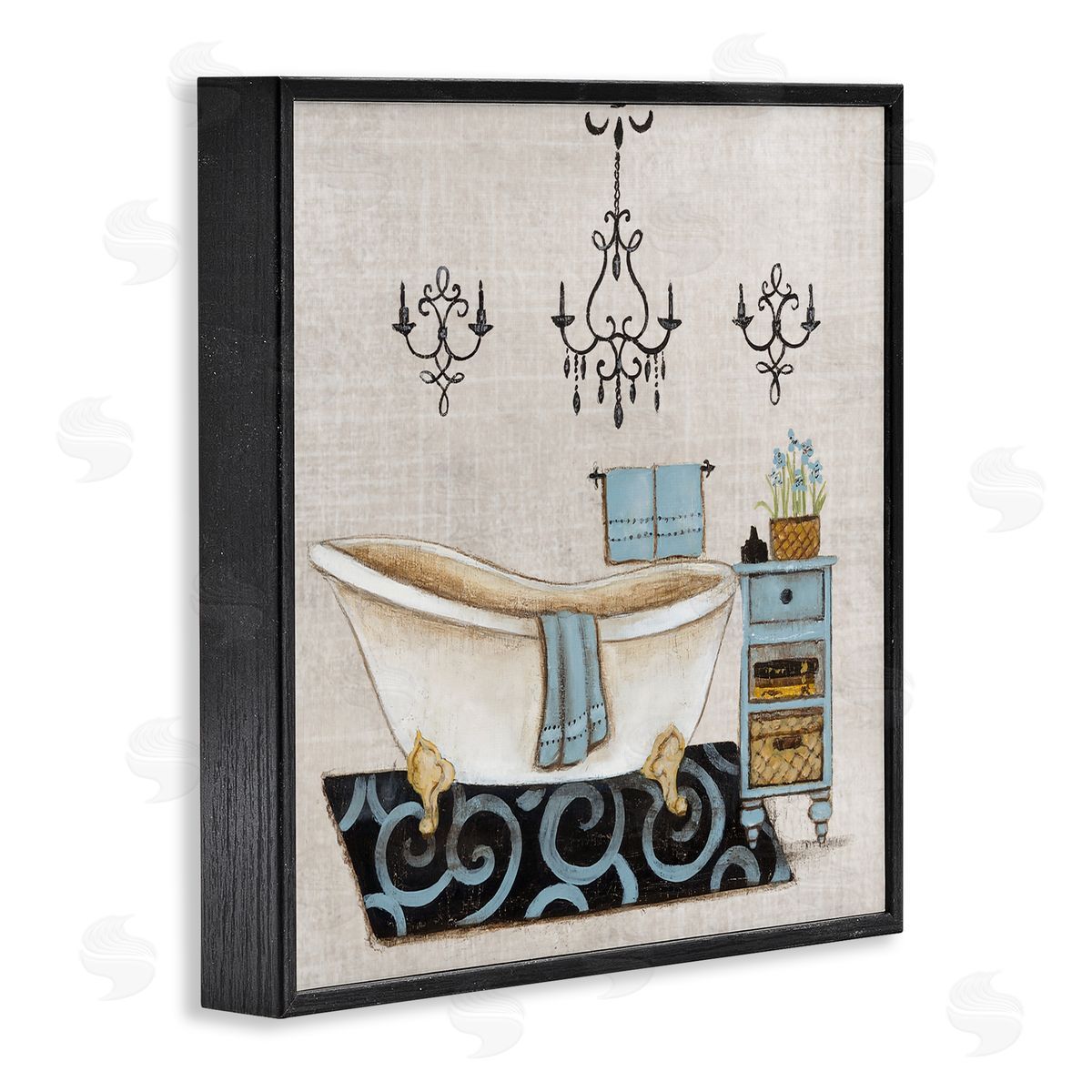 Janet Tava Blue Relaxation Bathtub Black Framed Giclee Art Print