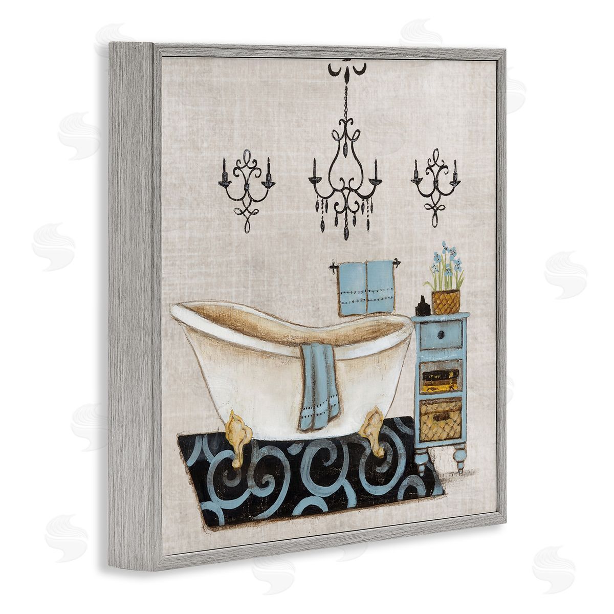 Janet Tava Blue Relaxation Bathtub Gray Framed Giclee Art Print