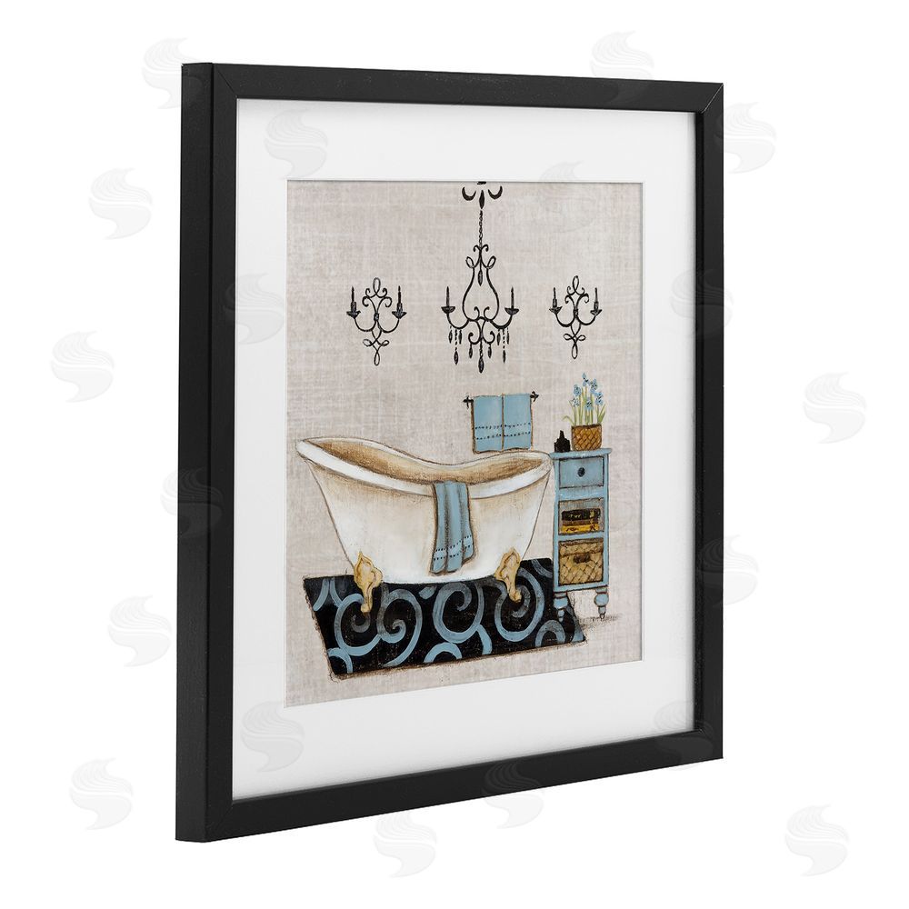 Janet Tava Blue Relaxation Bathtub Black Framed Print Under Glass Art