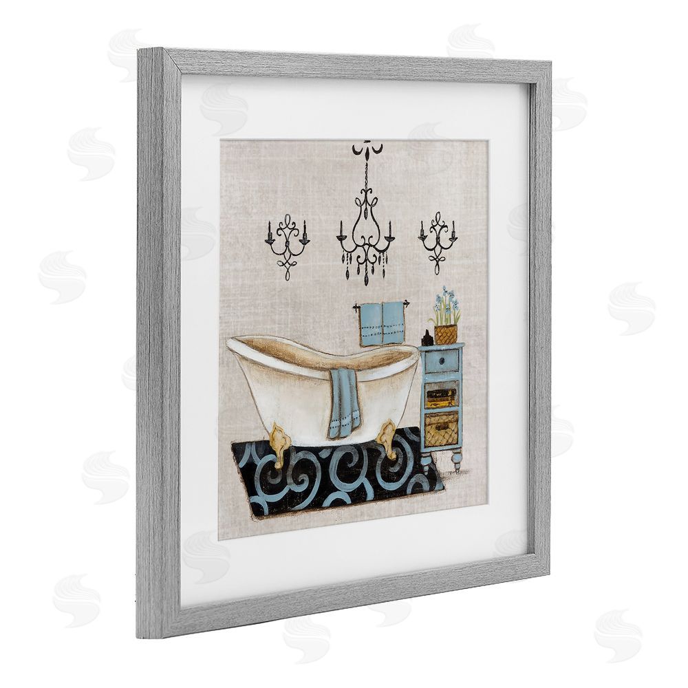 Janet Tava Blue Relaxation Bathtub Gray Framed Print Under Glass Art