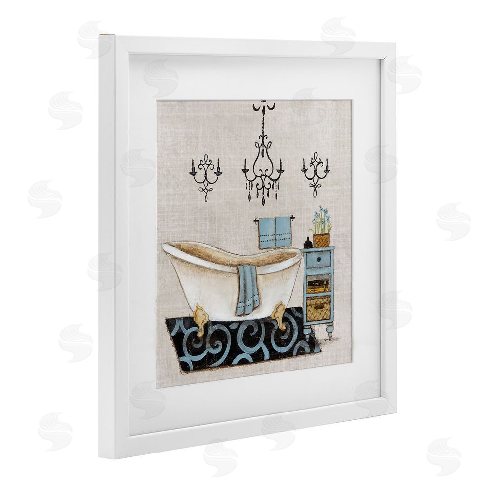 Janet Tava Blue Relaxation Bathtub White Framed Print Under Glass Art