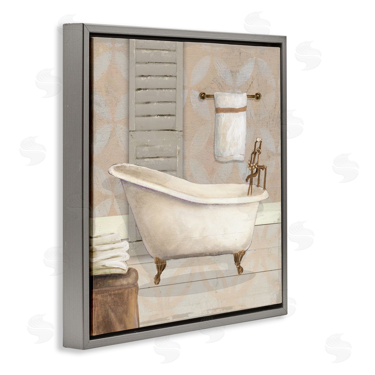 Carol Robinson Neutral Clawfoot Bathtub Gray Floating Frame Canvas Art Print
