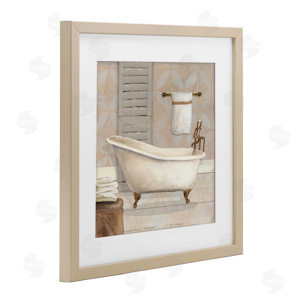 Carol Robinson Neutral Clawfoot Bathtub Birch Framed Print Under Glass Art