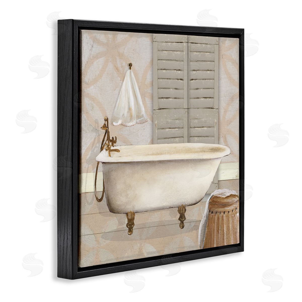 Carol Robinson Neutral Bath Rustic Black Floating Frame Canvas Wall Art Print