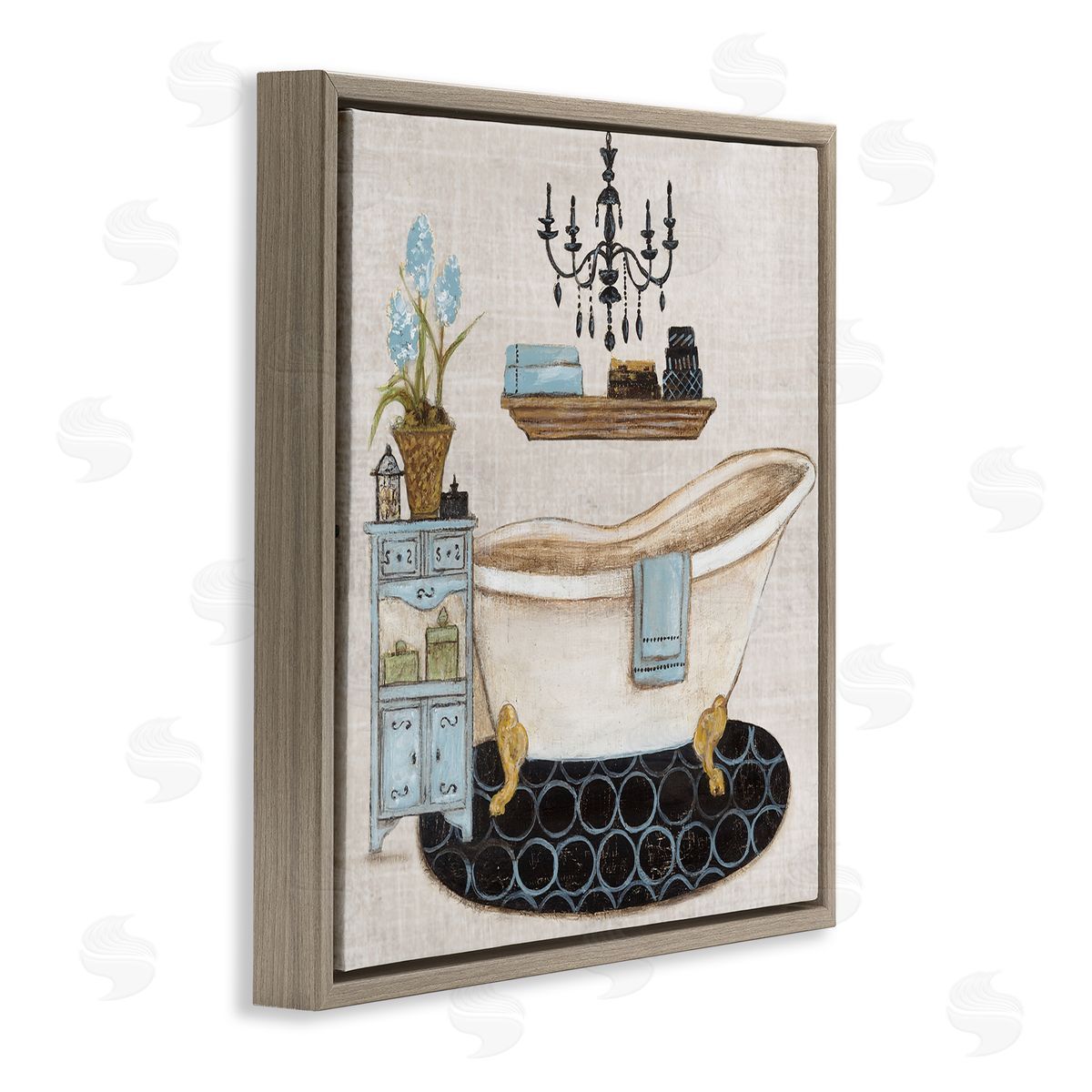 Janet Tava Blue Relaxation Bath Brown Floating Frame Canvas Art Print