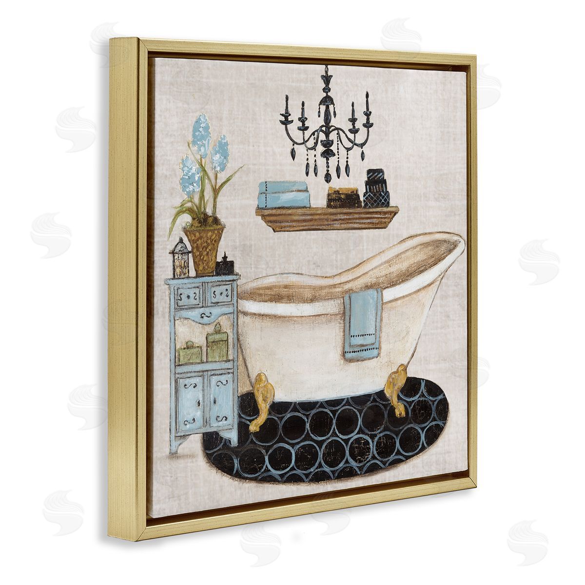 Janet Tava Blue Relaxation Bath Gold Floating Frame Canvas Art Print