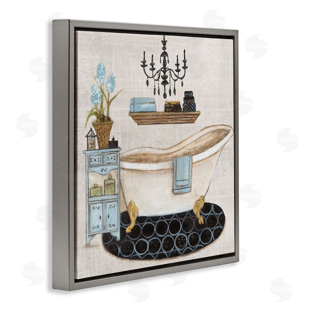 Janet Tava Blue Relaxation Bath Gray Floating Frame Canvas Art Print