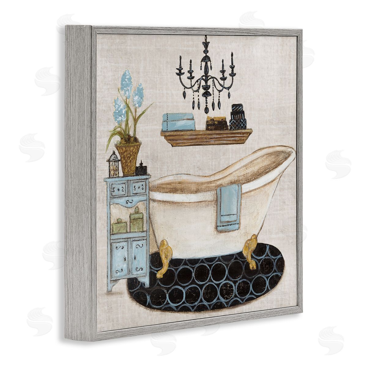 Janet Tava Blue Relaxation Bath Gray Framed Giclee Art Print