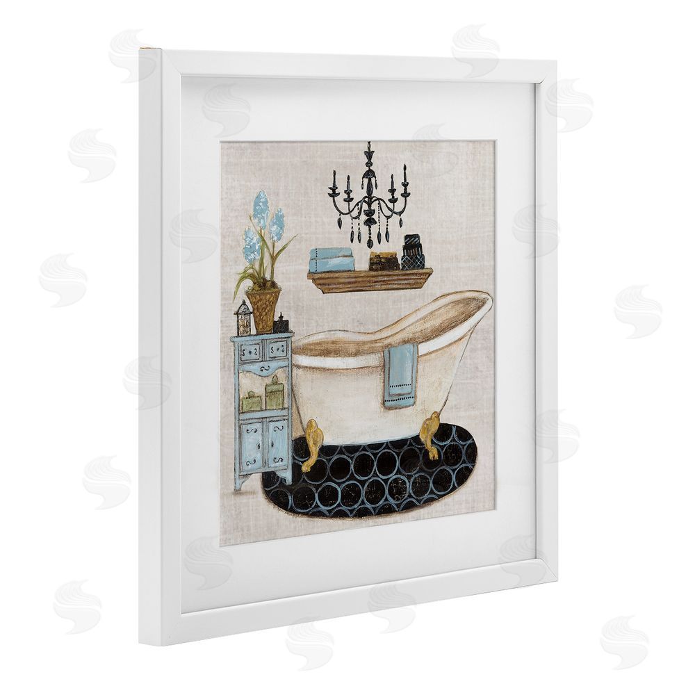 Janet Tava Blue Relaxation Bath White Framed Print Under Glass Art