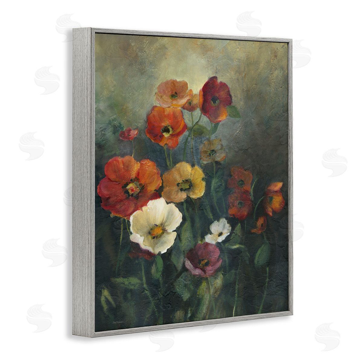 Carol Robinson Poppies at Dawn Scene Gray Framed Giclee Art Print