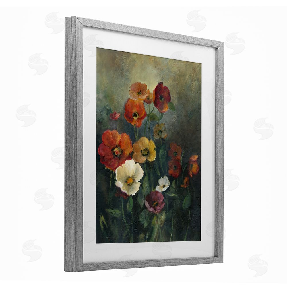 Carol Robinson Poppies at Dawn Scene Gray Framed Print Under Glass Art