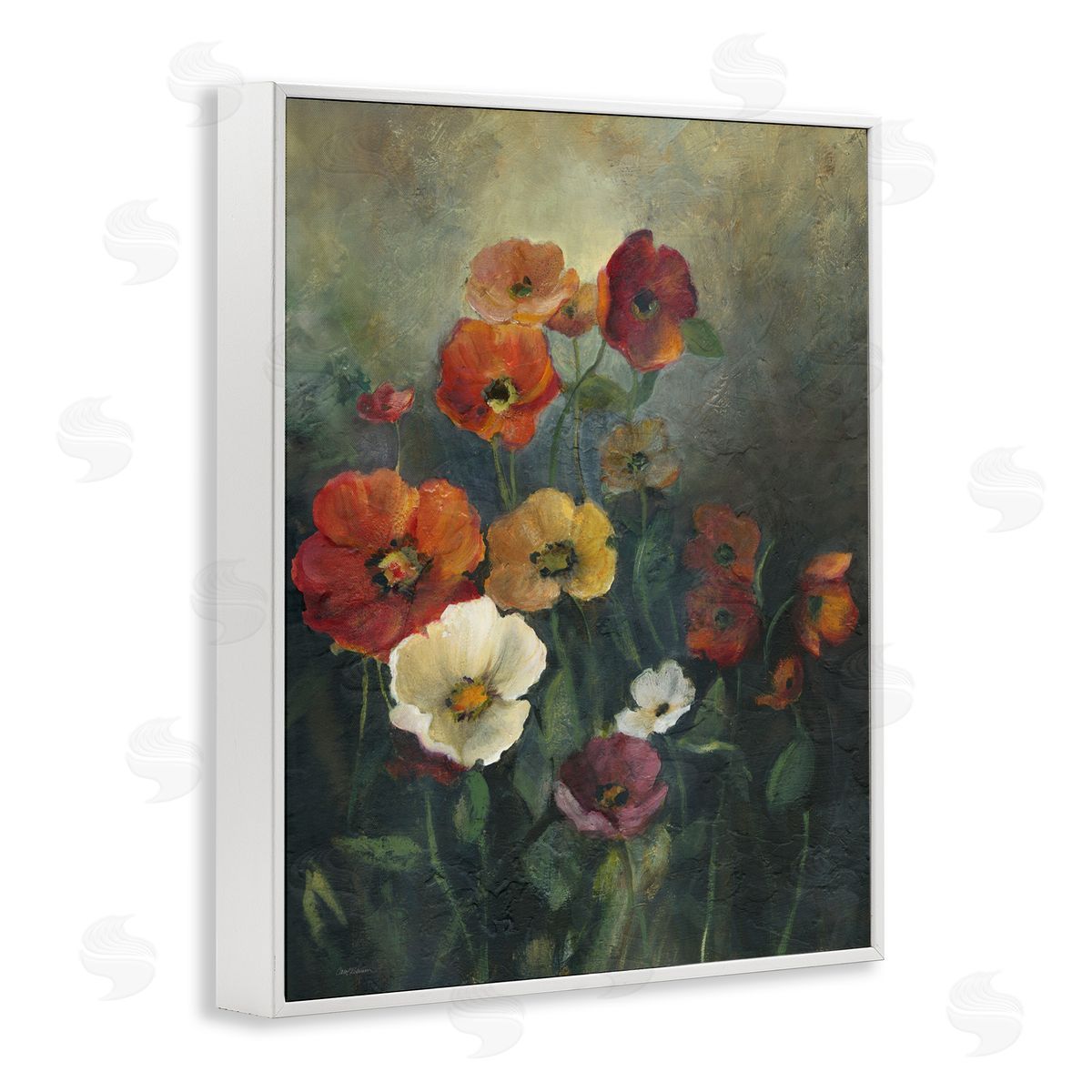 Carol Robinson Poppies at Dawn Scene White Frame Giclee Art Print