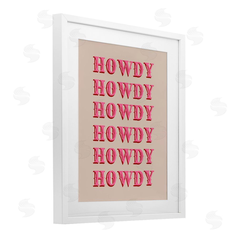 CAD Designs Howdy Pink Typography White Framed Print Under Glass Art