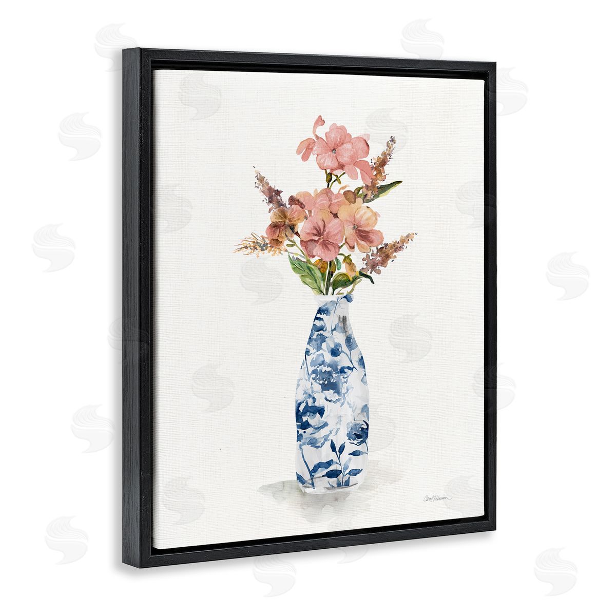 Carol Robinson Chinoiserie Blooms Pink Florals Black Floating Frame Canvas Wall Art Print