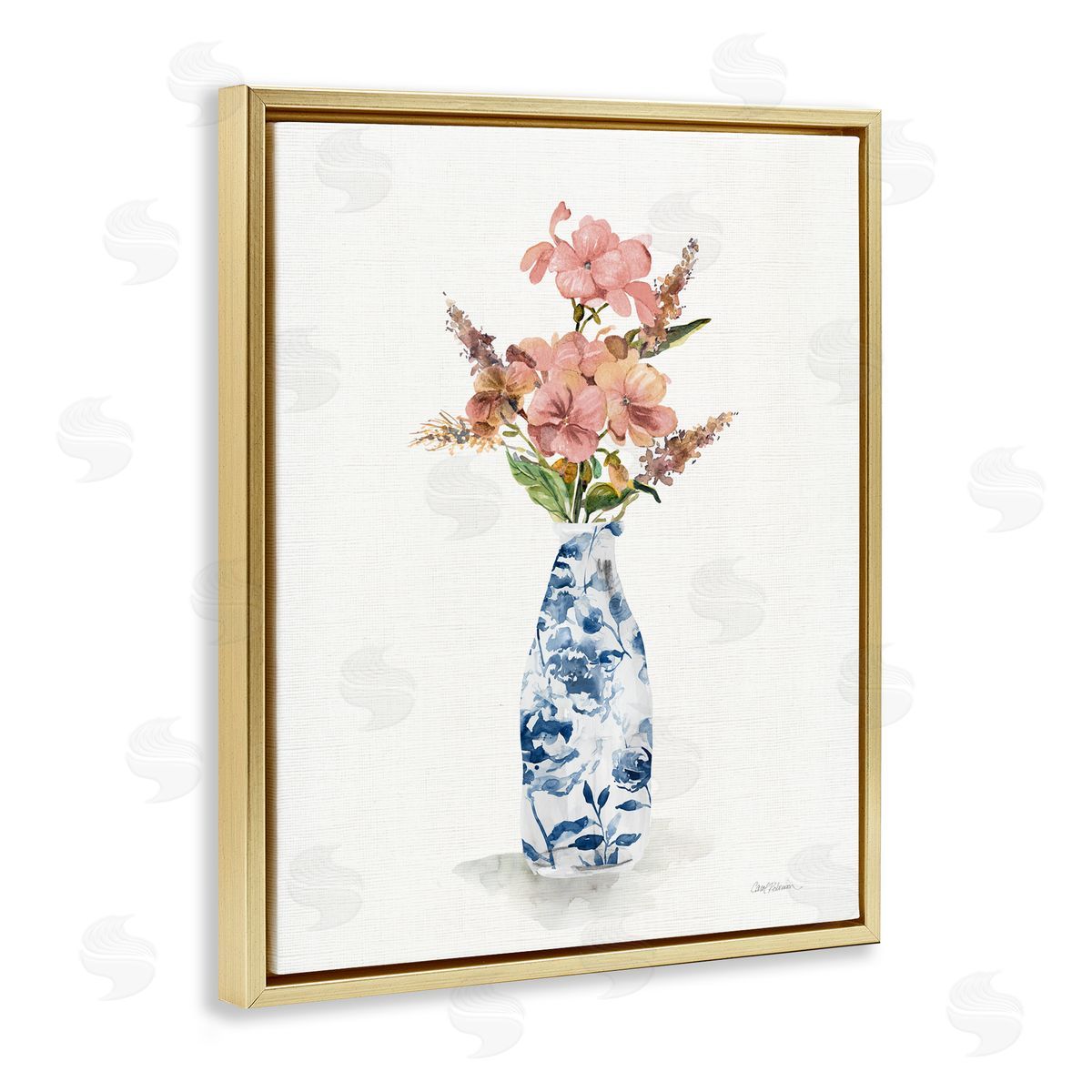 Carol Robinson Chinoiserie Blooms Pink Florals Gold Floating Frame Canvas Art Print