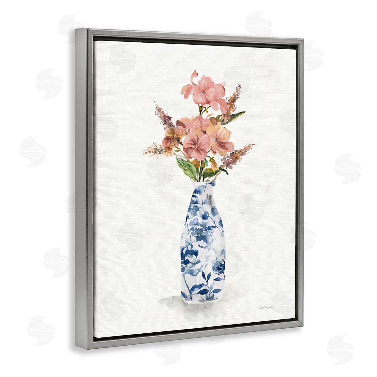 Carol Robinson Chinoiserie Blooms Pink Florals Gray Floating Frame Canvas Art Print