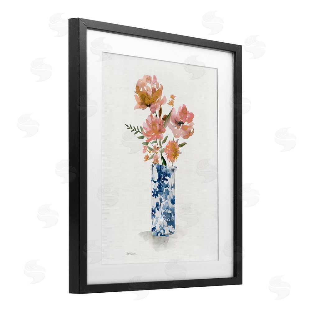 Carol Robinson Chinoiserie Blooms Pink Flowers Black Framed Print Under Glass Art