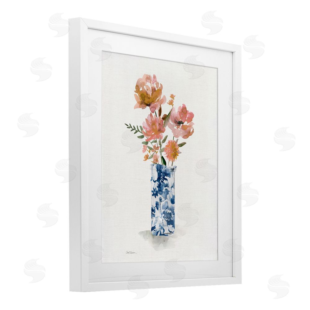 Carol Robinson Chinoiserie Blooms Pink Flowers White Framed Print Under Glass Art