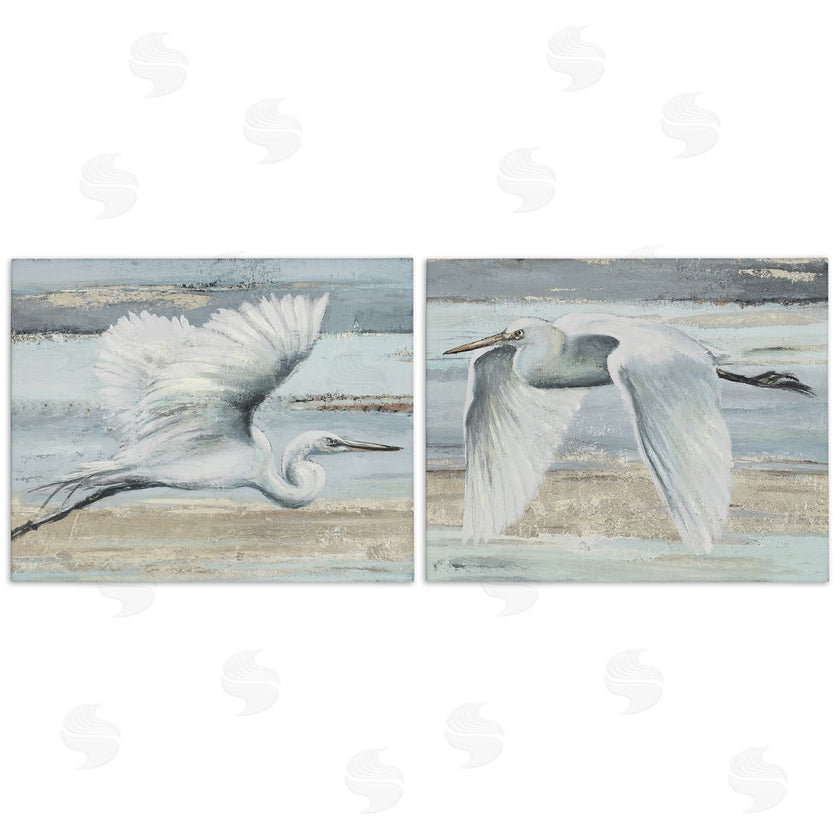 Patricia Pinto | Soaring Egrets over Shore