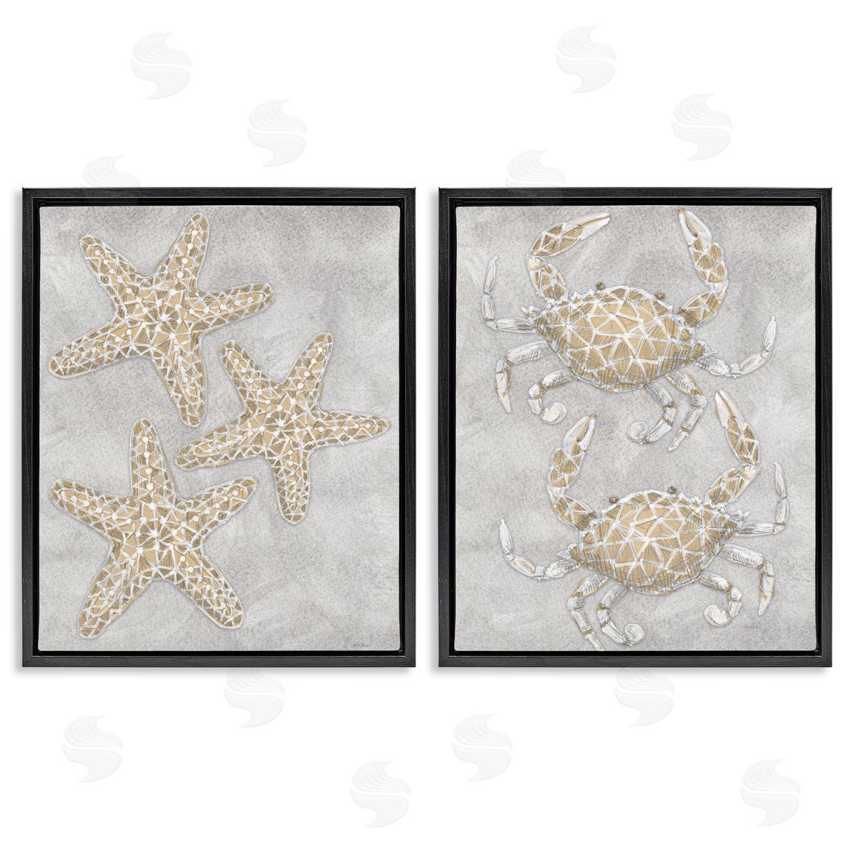 Patti Bishop Grey Starfish & Crab Drawing Canvas Wall Art Print