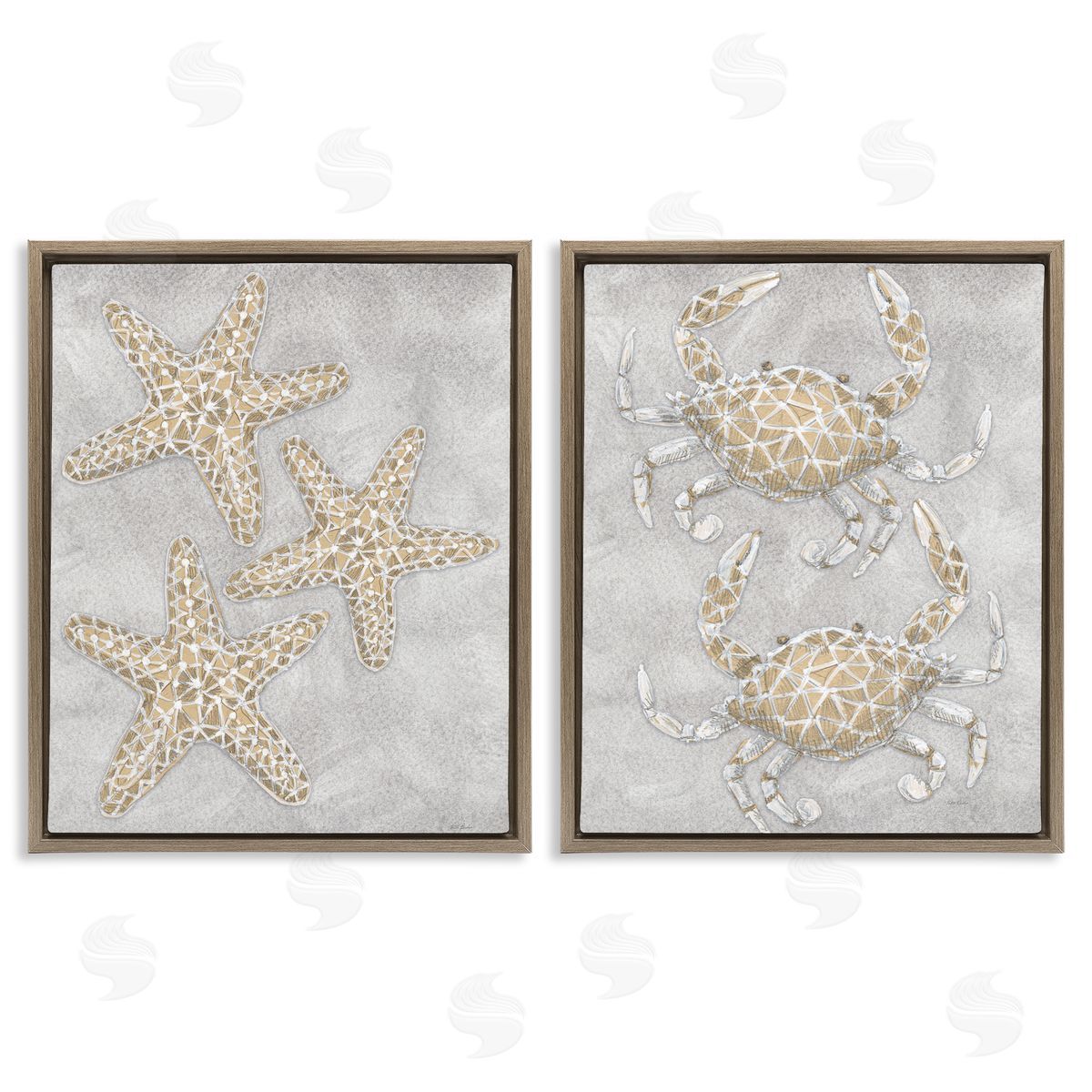 Patti Bishop Grey Starfish & Crab Drawing Canvas Wall Art Print