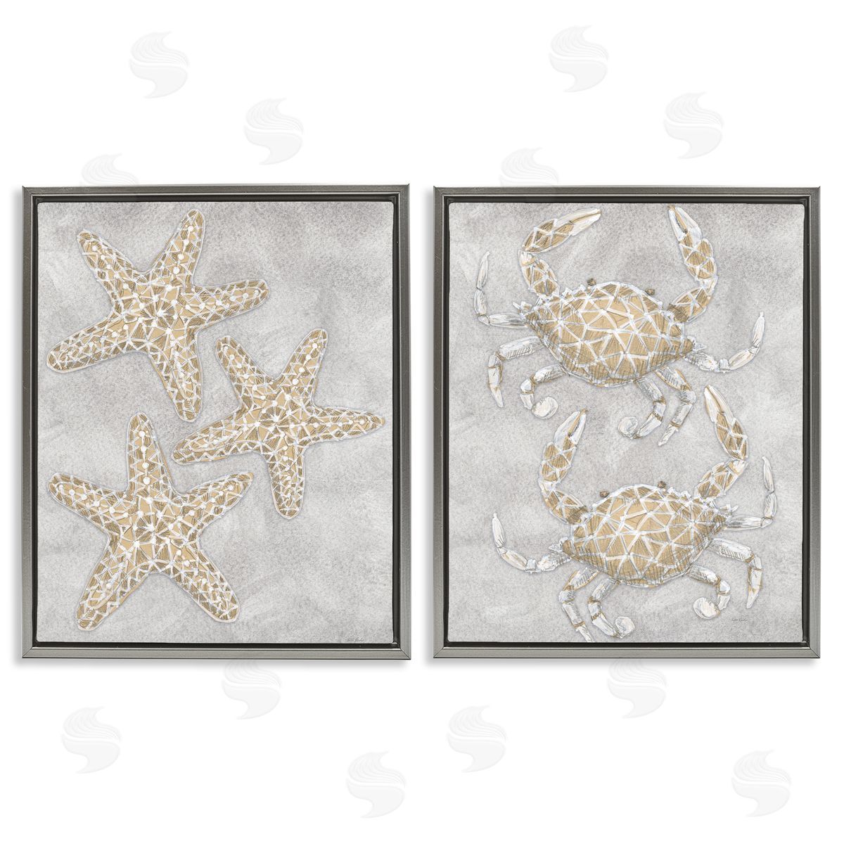 Patti Bishop Grey Starfish & Crab Drawing Canvas Wall Art Print
