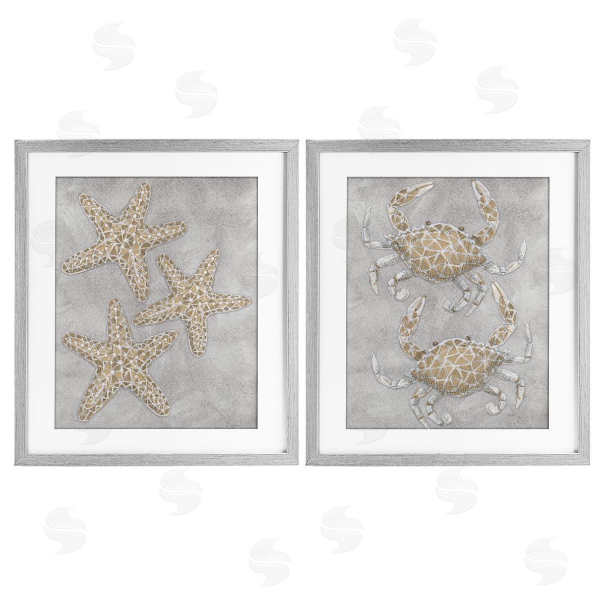 Patti Bishop Grey Starfish & Crab Drawing Canvas Wall Art Print