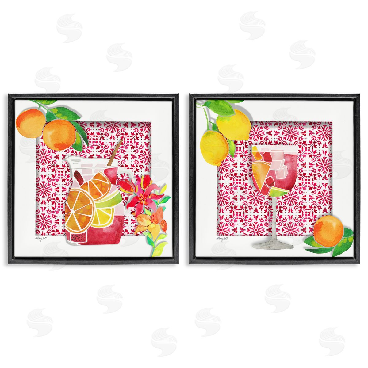 Sangria Pitcher & Glass Black Floating Frame Canvas Wall Art, Home Decor by Hillary Holt