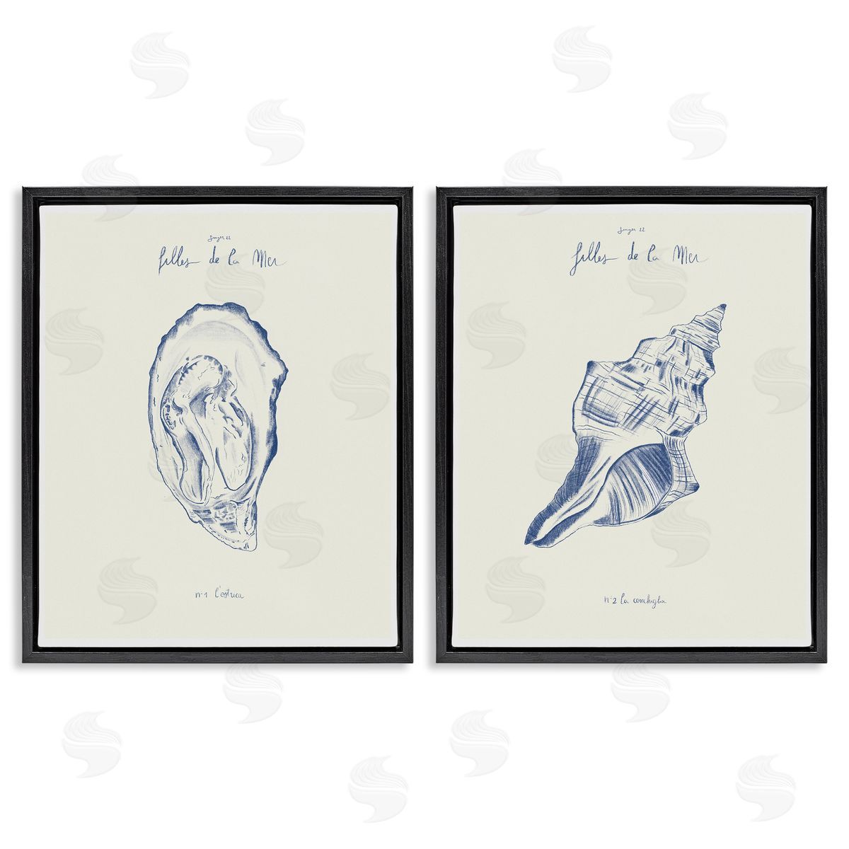1x Oyster & Conch with French Words Canvas Wall Art Print