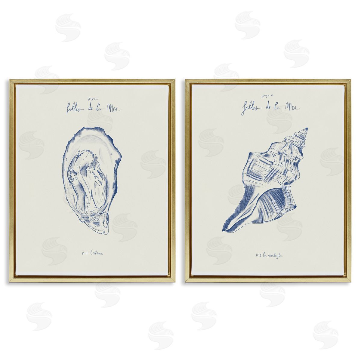 1x Oyster & Conch with French Words Canvas Wall Art Print