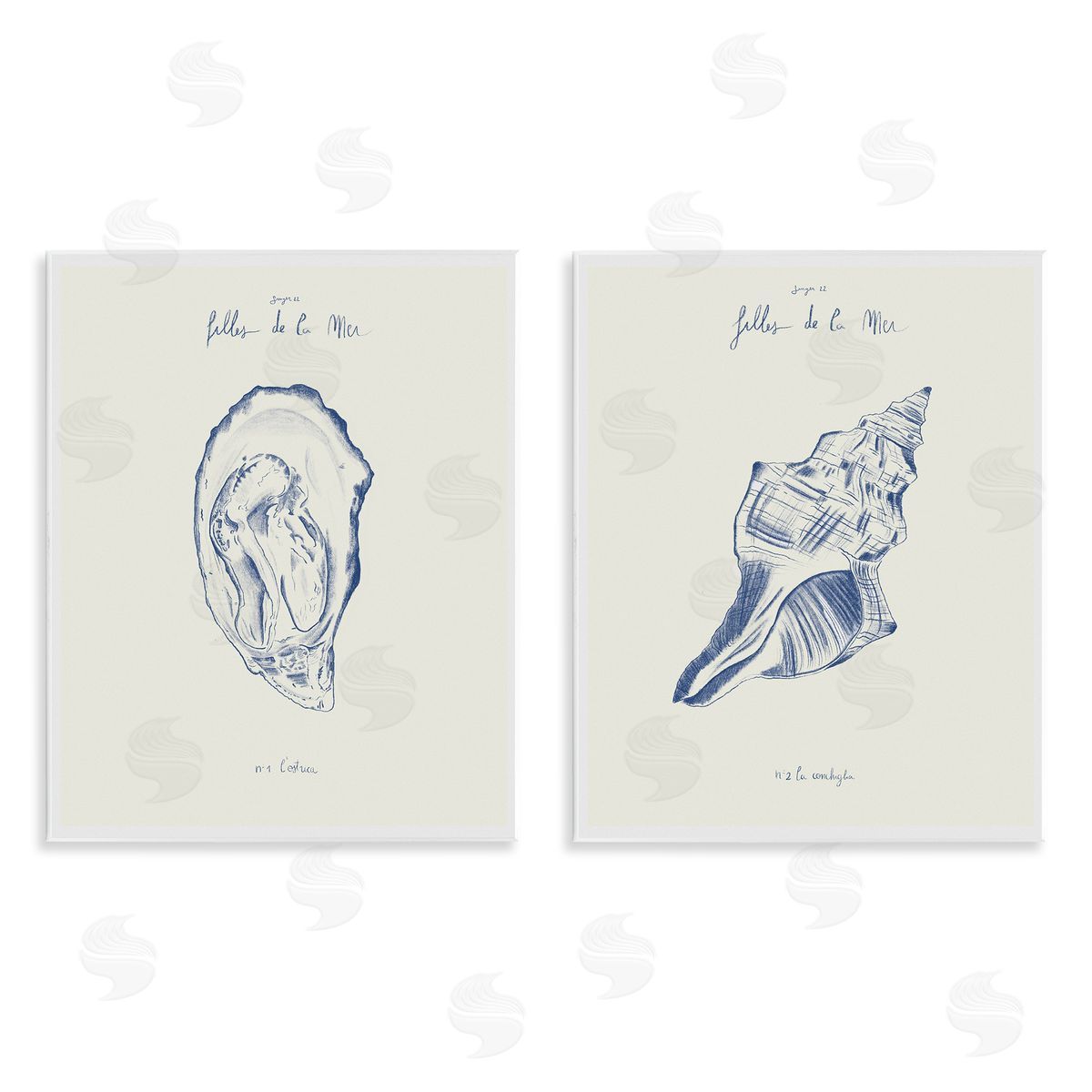 1x Oyster & Conch with French Words Canvas Wall Art Print