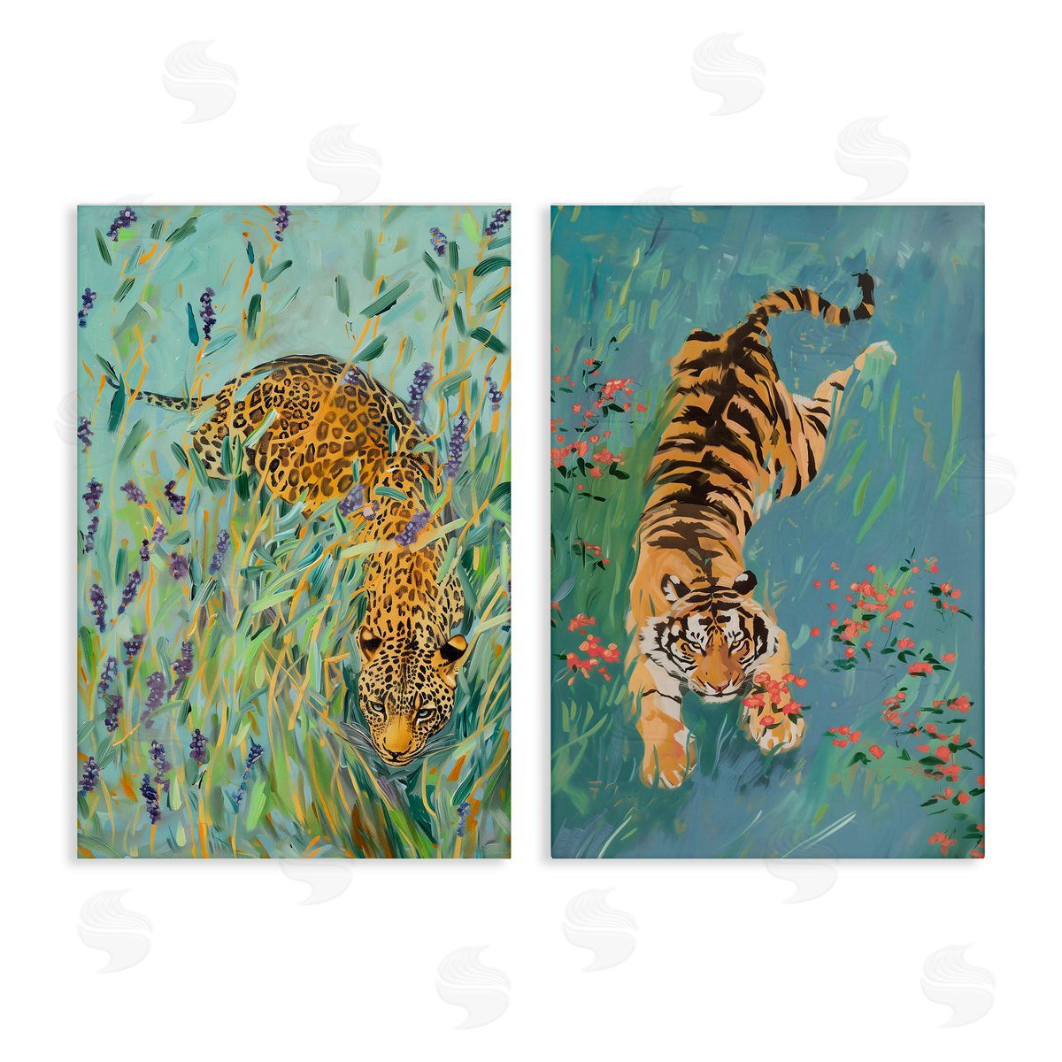 Amanda Tsoukanelis Prowling Tiger & Leopard Habitats Canvas Wall Art Print