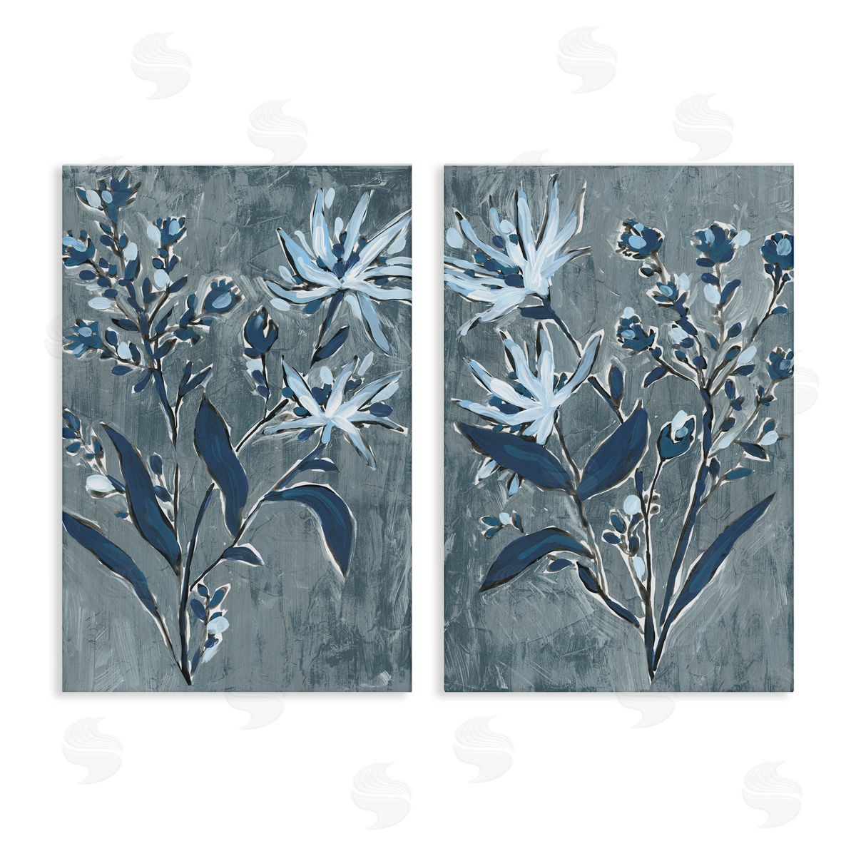 June Erica Vess Navy Flower Sprigs Canvas Wall Art Print