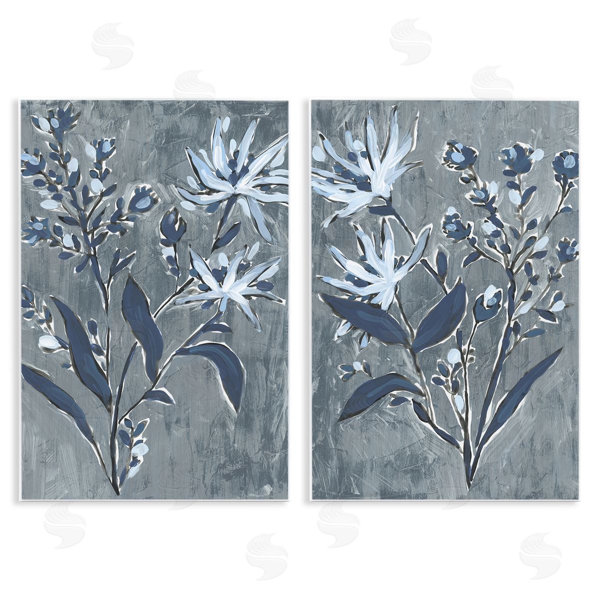 June Erica Vess Navy Flower Sprigs Canvas Wall Art Print