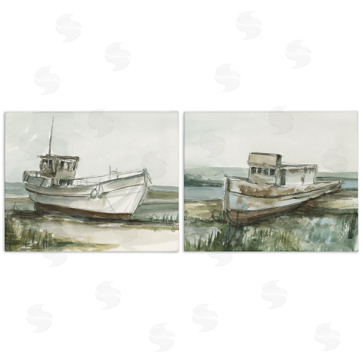 Ethan Harper Abandoned Fishing Boats Canvas Wall Art Print