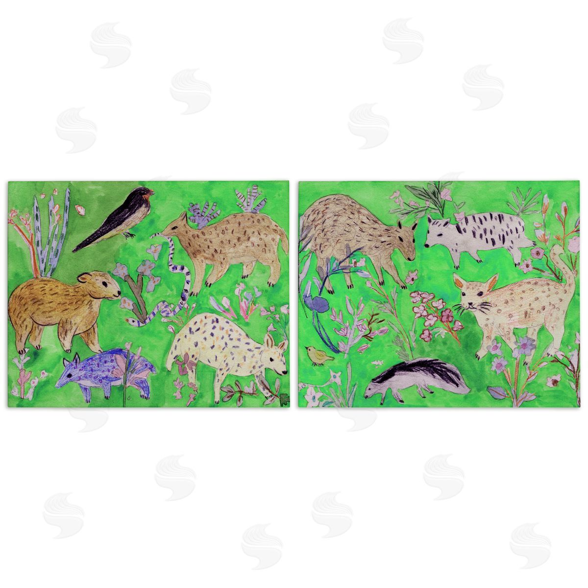 Melissa Wang Quirky Meadow Menagerie Animals Canvas Wall Art Print