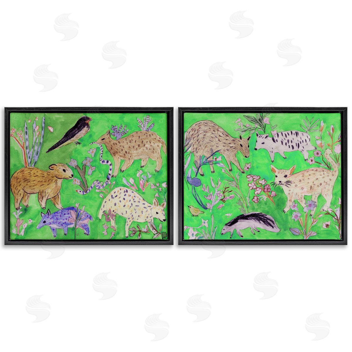 Melissa Wang Quirky Meadow Menagerie Animals Canvas Wall Art Print