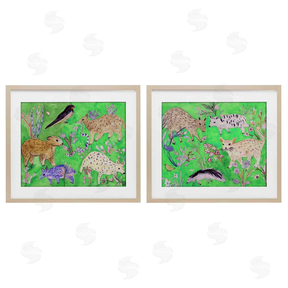 Melissa Wang Quirky Meadow Menagerie Animals Canvas Wall Art Print